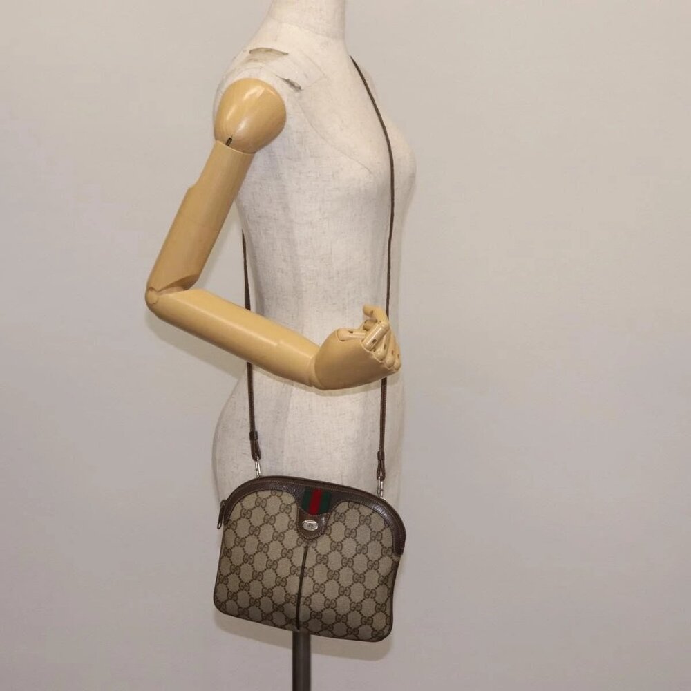 GUCCI GG Supreme Web Sherry Line Bag PVC Beige Gold Red 904 02 047 Auth BA6221